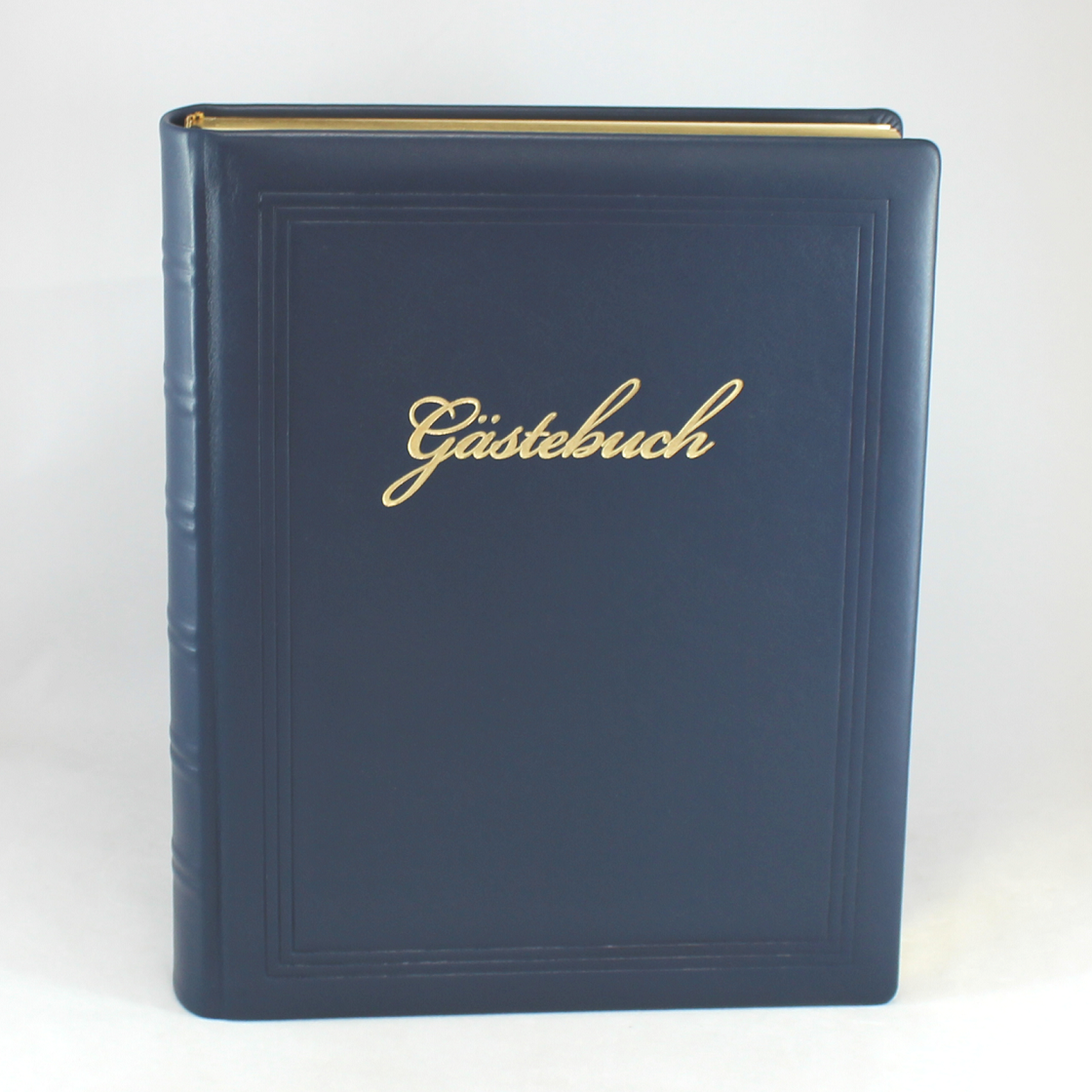 Dickes Gästebuch aus glattem Vollrindleder in allen Farben - mit handgerissenem Büttenblock