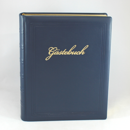 Dickes Gästebuch aus glattem Vollrindleder in allen Farben - mit handgerissenem Büttenblock