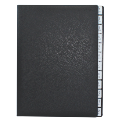 Monthly desk folder with black grained leather cover