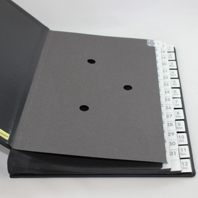 Desk Folder with Index-1-31 plus 1-12 made of Grained Full Cowhide in Black - Vera Donna