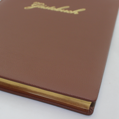 Guestbook Grained Leather Brown with Embossing