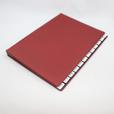 Monthly Desk File Sorter with Wine Red Grained Leather Cover