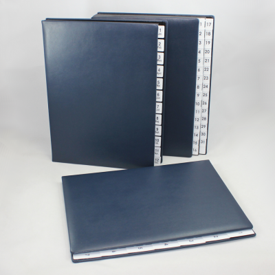 Daily Desk File Sorter with Blue Smooth Full Cowhide Cover