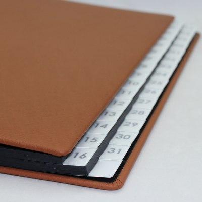 Daily Desk File Sorter with Cognac Grained Leather Cover